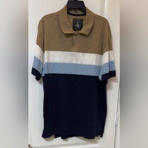 First Draft Men's Colorblock Polo Shirt in Navy, Light Blue, White & Tan New XL